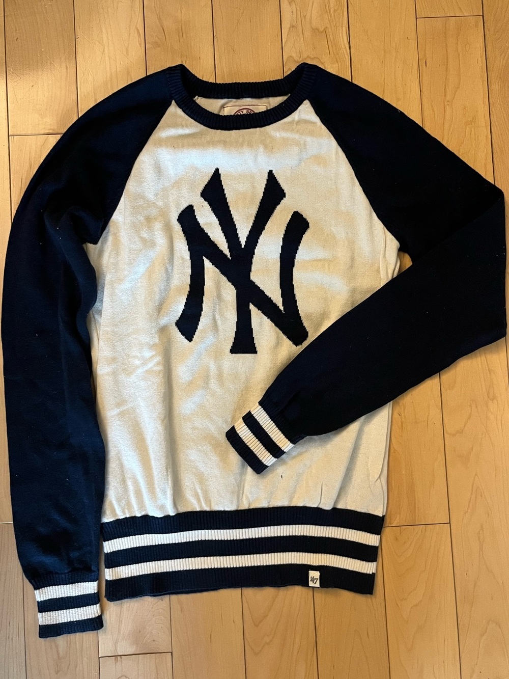 47 Brand Yankee Sweater Navy and White NY Logo Raglan Sweater